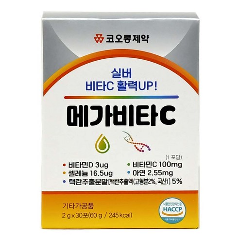 코오롱제약 메가비타C 2g x 30포 비타민 D 셀레늄 아연 택란추출물 레몬맛 비타민영양제