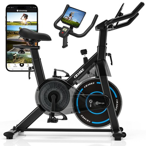 CHAOKE 스핀바이크 에어로바이크 ZWIFT 연동/초저소음 보증 가정용 다이어트 기구 간편한 조립 120분 연속 사용 원활한 저항 조절 피트니스 바이크 가족 모두 사용 가, 파랑, 520B