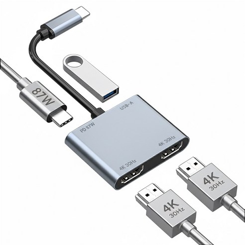 아모란나 4in1 C타입 듀얼모니터 HDMI 멀티 USB 허브 분배기 4K, 4in1 멀티허브 4K (Hdmi*2/PD/USB_A), 혼합색상, 1개