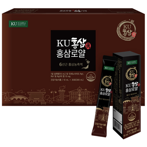 [건국우유] 6년근 KU홍삼진 홍삼로얄 10mL x 30포 진세노사이드15mg