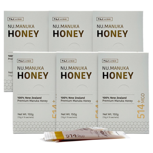 뉴와이즈 마누카꿀 MGO514+ (UMF15+) 스틱 15개입/ Nu.wise-nu. Manuka honey 뉴질랜드 마누카꿀, 뉴질랜드 건강식품, 150g, 6개