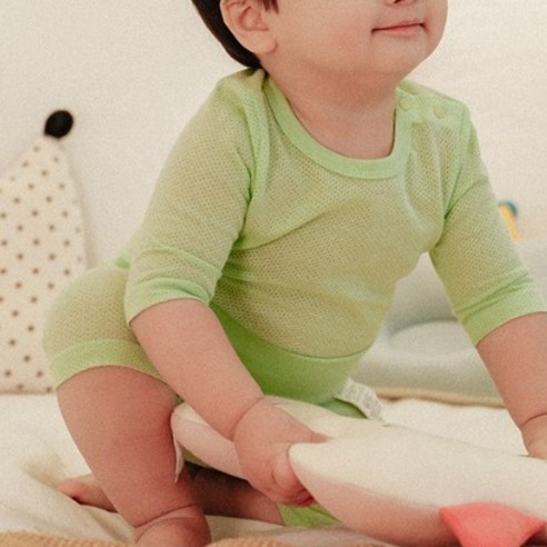 큐비앤맘 소프트 메쉬 7부 배앓이방지 내의 봄내의 얇은내복 배앓이내복