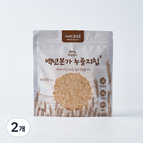 백년본가 국내산 1mm 햇쌀 건강간식 현미 귀리 누룽지칩, 100g, 2개