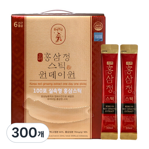 6년근 홍삼스틱 진세노사이드 1포당 11.8mg 원데이원타임 100포 [국내산]