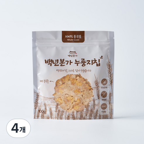 백년본가 국내산 1mm 햇쌀 건강간식 현미 귀리 곤약 누룽지칩, 100g, 4개