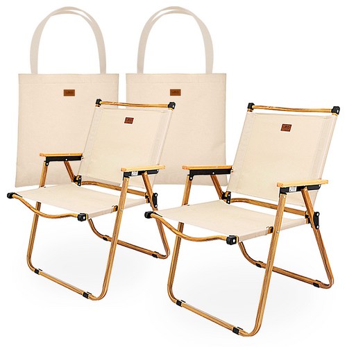 레토 감성 로우 대형 접이식 경량 우드 캠핑의자, 베이지, 2개