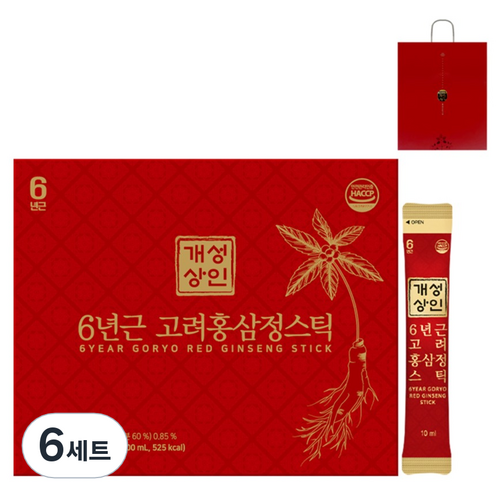 개성상인 6년근 고려홍삼정 스틱 30포 + 쇼핑백, 300ml, 6세트