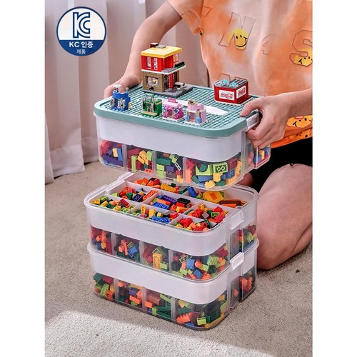 레고 용 플라스틱 쌓을 수있는 장난감 보관함 장난감 수납 상자 소품 정리 수납함 조립 벽돌 보관함 인형 및 공예품 정리 조절 가능한 구획이있는 3 층
