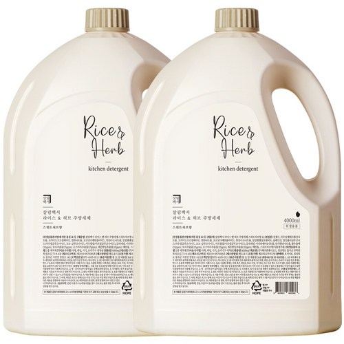 1+1 살림백서 대용량 주방세제 4L 스위트허브향 설거지 리필 과일세척, 2개, 4L