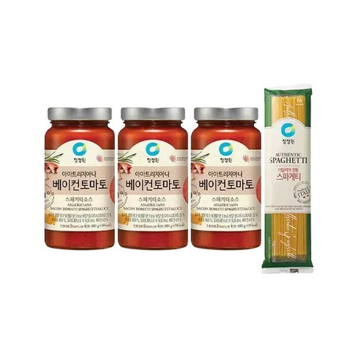 청정원 베이컨토마토 파스타소스 600g 3개 + 스파게티면 500g