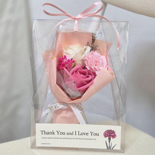 봄앤지니 비누꽃 카네이션 어버이날 스승의날 미니 꽃다발, 핑크, 1개