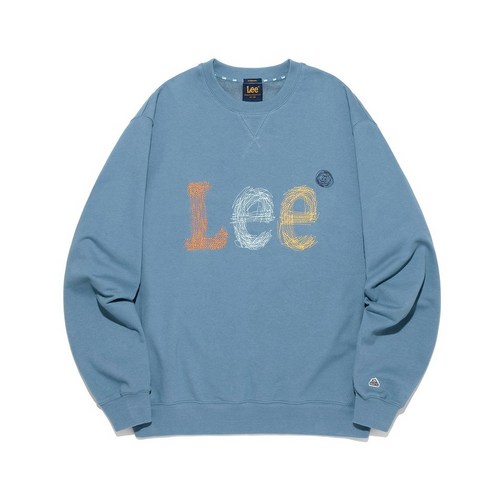 리 스티치 로고 맨투맨 그레이쉬 블루 378908