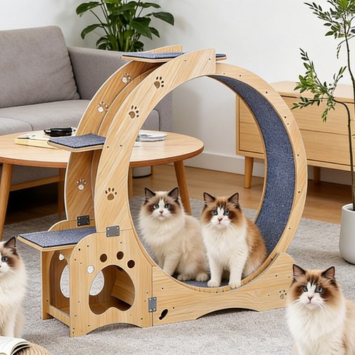 EVIO 다기능 무소음 캣휠 캣타워 업그레이드 버전, 1개, 원목