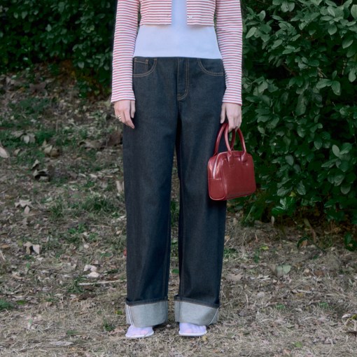 쥬시쥬디 여성용 세미 와이드턴업 데님 팬츠 JZDP021C