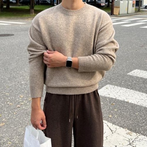 남자 겨울 두툼한 베이직 소프트 울 라운드 니트 6964