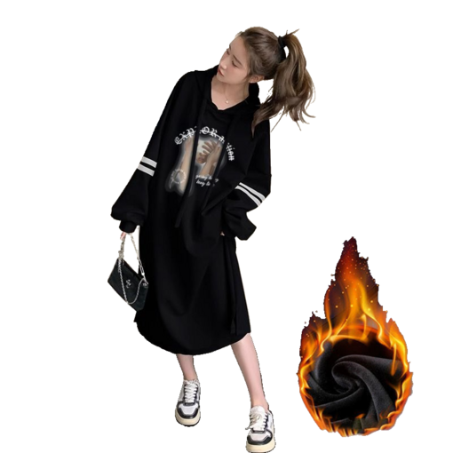 빅 사이즈 기모  따뜻한 베이직 원피스 여성 일자형 후드 원피스 뉴타임즈 1230YD26M