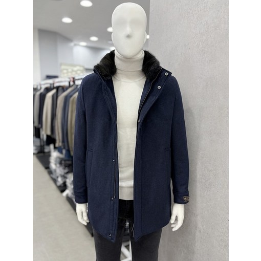 트루젠 남자 캐시미어 울 혼방 천연모피 머스카렛 카라 탈부착 덕다운 숏 하프 코트 네이비JK