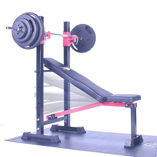 포스스포츠 각도조절 벤치프레스 핸들원판세트, blackred