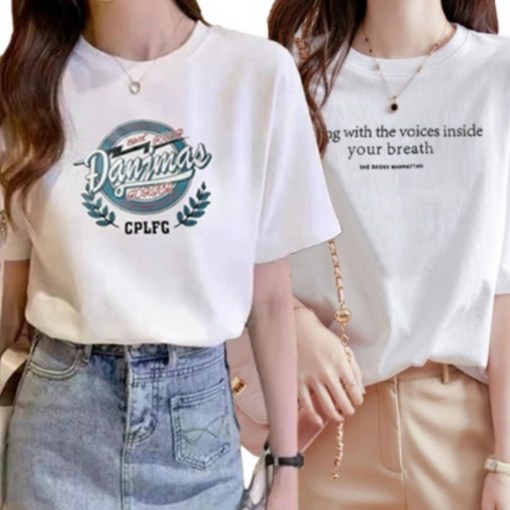 엔젤리크 11 여성 프린팅 면 반팔티 반팔티셔츠