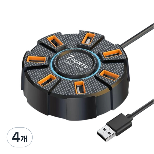 7in1 usb허브 노트북 멀티 허브 다이나믹 RGB 분위기 라이트 초고속 전송 지원, 4개, 블랙1.2M