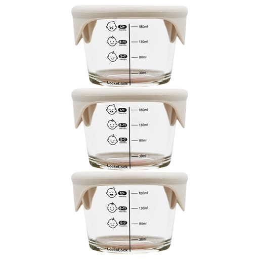 LocknLock 樂扣樂扣 GLASS 副食品圓形保鮮盒 透氣孔蓋款, 230ml, 淺粉色, 3個