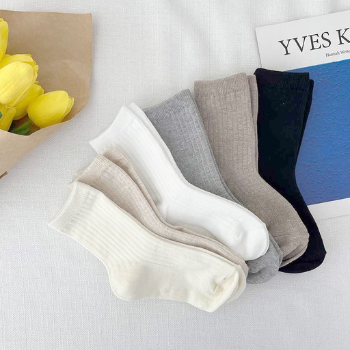 아동용 베이직 무지 소프트골지 중목 양말 6족 세트 키즈퓨처