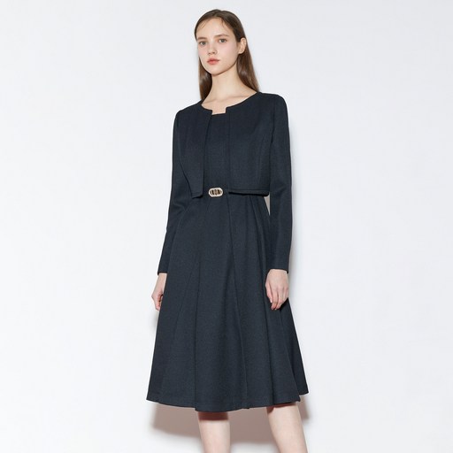 라인어디션 자켓 레이어드 플레어 원피스