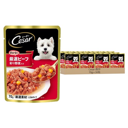 Cesar 西莎 成犬 蒸鮮包, 70g, 16包, 牛肉 + 蔬菜