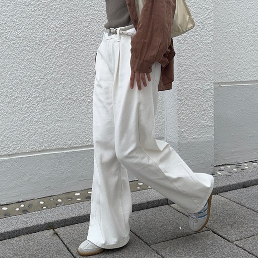 르위 히든밴딩 와이드팬츠 핀턱 코튼 사계절 여성용 바지