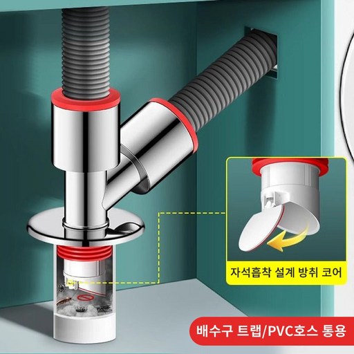 호밍사이 세탁기 배수구 트랩  하수구냄새차단 삼두통  하수구트랩
