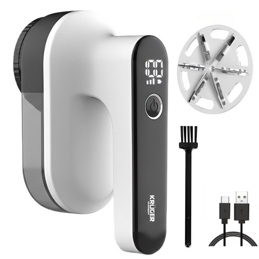 크루거 보풀제거기 세탁소용 6중 충전식 대용량 LED, 프리미엄 화이트블랙, KRLR1329