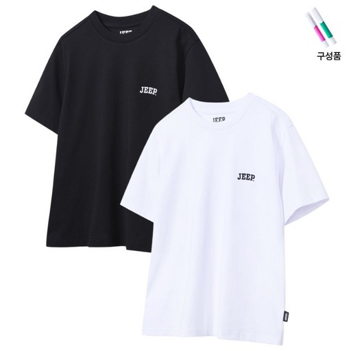 지프 JEEP 키즈 아동 어린이 반팔 티셔츠 남녀공용  반팔티 1+1 화이트 블랙 2팩(싹스틱 구성)