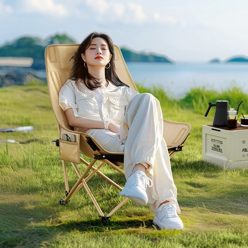 아오란 아웃도어 릴렉스 접이식 캠핑 의자, 카키색, 2개
