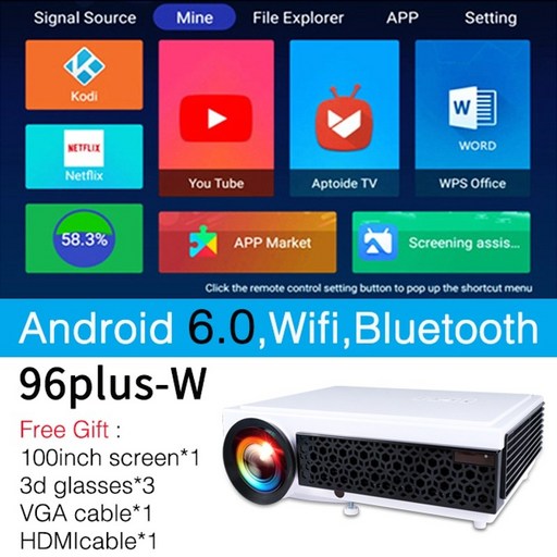 빔프로젝터 poner saund 96plus led full hd 1080p android wifi 3d video smart for home Theater free Gifts