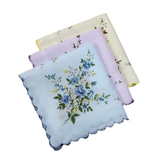 순면 꽃무늬 여성 손수건 쁘띠스카프 3종 세트