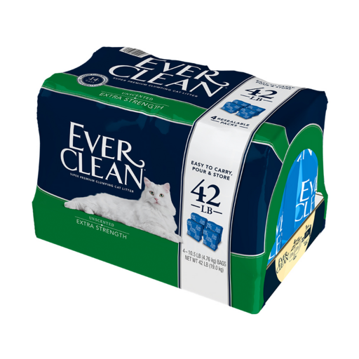 EVER CLEAN 藍鑽 強效低敏結塊貓砂 42lb 4入, 無香, 19kg, 1組