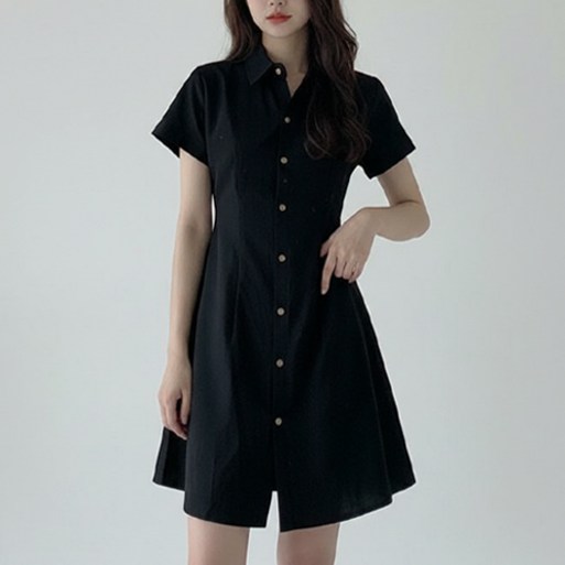 아이캔심플 여성용 슬림핏 데일리 카라넥 반팔 셔츠 원피스