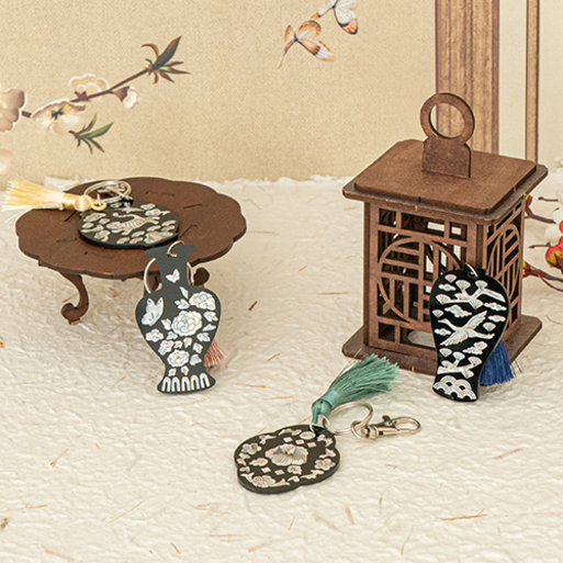 오피스스쿨 민화샵 KC인증 자개 스티커 키링 4종 택1 DIY 전통공예 한국기념품 키링만들기