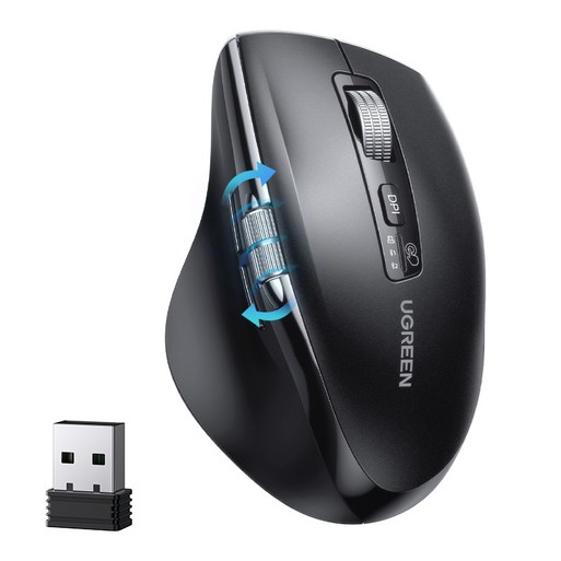 UGREEN 유그린 5000DPI 무한휠 스크롤 멀티페어링 블루투스 무선 마우스 인체공학 저소음 마우스 맥북 태블릿 노트북 컴퓨터 PC 호환 자동절전모드, Black, M751