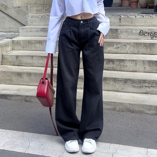 인비비드 여성용 입체 실루엣 더블 핀턱 브러쉬 워싱 와이드 진 H08K4ij5696