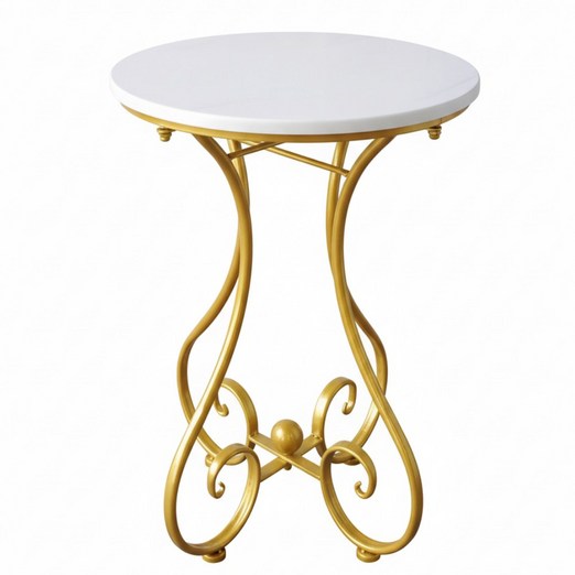 엔틱 커피 테이블 원형 북유럽풍 빈티지 사이드 티테이블 거실 침실 테라스 미니 협탁 쇼파 부부테이블, 화이트 골드 47cm