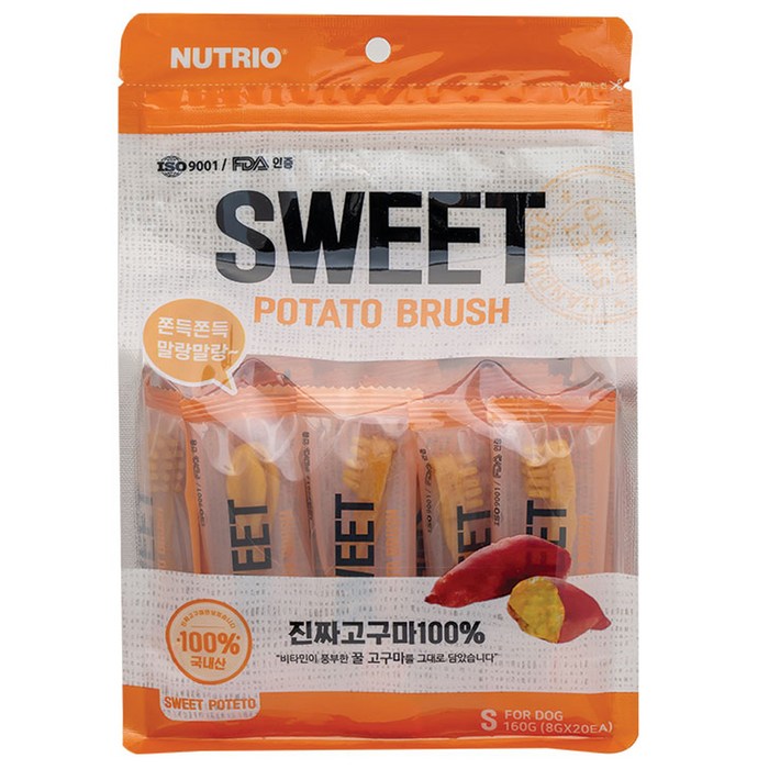 뉴트리오 스위트 포테이토 브러쉬 강아지 간식 20p, 고구마, 160g, 1개 뉴트리오 스위트 포테이토 브러쉬 강아지 간식 20p, 고구마, 160g, 1개