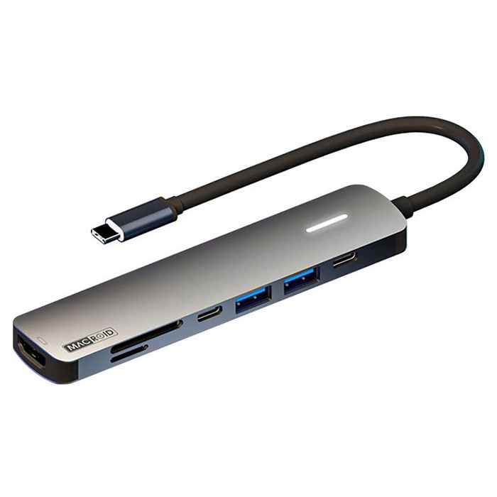 맥로이드 7포트 4K 100W HDTV 멀티 허브 어댑터 HDMI TF SD C타입 x 2 USB3.0 x 2, 그레이, 1개 맥로이드 7포트 4K 100W HDTV 멀티 허브 어댑터 HDMI TF SD C타입 x 2 USB3.0 x 2, 그레이, 1개