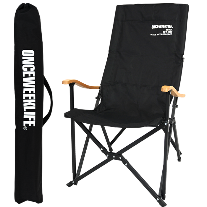 원스위크라이프 캠핑 원목 팔걸이형 릴렉스 체어 특대, 블랙, 1개