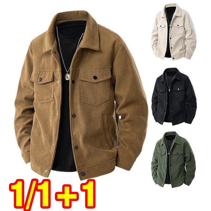 111면 재킷 남자  빈티지룩 심플 코듀로이 버튼업 자켓 봄 가을 루즈핏 캐주얼 점퍼
