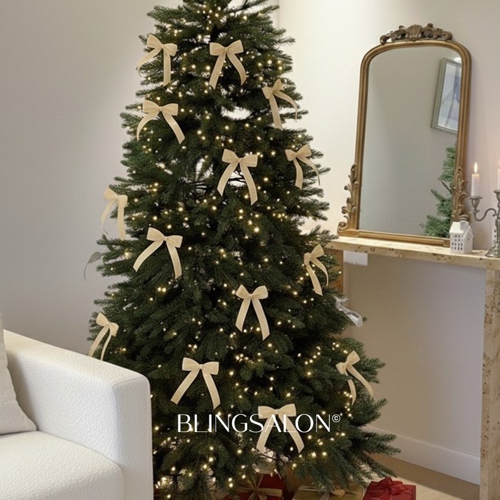 블링살롱 벨루어 크리스마스 트리 오너먼트 2.5cm 폭 리본세트 6p 다용도 벨벳 리본 장식 선물포장 감성데코