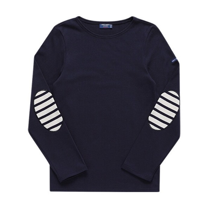 세인트제임스 0844 NAVY ECRU NAVY 메르디앙 모던 스트라이프 엘보 패치 공용 긴팔티