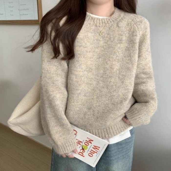 도도미아 라운드 여성 니트 스웨터 긴팔 니트티