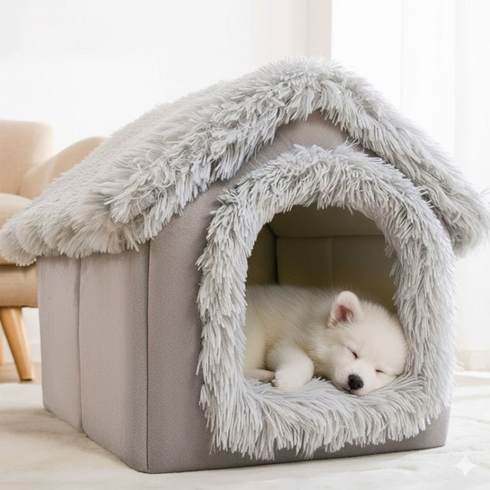 윤봄 하우스 강아지집쿠션포함 고양이 하우스 숨숨집 침대텐트, 1개, 그레이