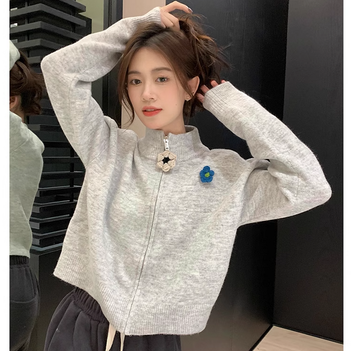 에스앤와이 여성 소프트 플라워 포인트 반목 루즈핏 반집업 니트 에스앤와이 여성 소프트 플라워 포인트 반목 루즈핏 반집업 니트